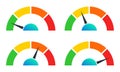 Speedometer set for infographic. Gauge or meter icons for speed performance. Vector illustration.
